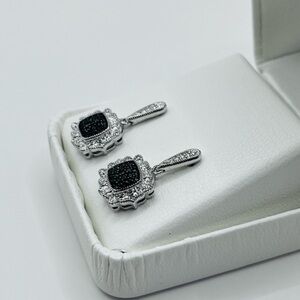 Black Diamond Accented Dangle Earrings